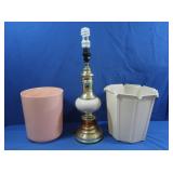 23" Lamp, No Shade(Works) & 2 Plastic Containers
