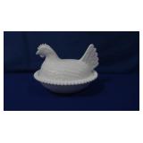 Vintage Milk Glass Hen on Nest