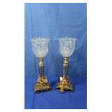 Pr of Brass&Glass Elec Lamps