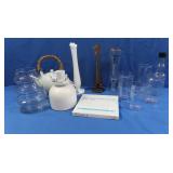 Assortment of Vases,Glass Tea Pot w/wooden
