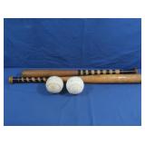 2 Wooden Baseball Bats&2 Used Softballs