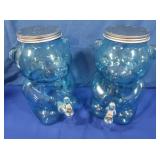 2 Green Glass Bear Drink Dispenser