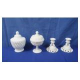 Milk Glass Dishes&Candle HOlder