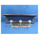 3 Bulb Hanging Light&3 Hook Wooden Rack w/ Flat