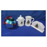 Christmas Sugar Bowl,Creamer,Napkin Holder&Bulb