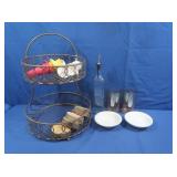 Decorative Metal 2 Tier Basket,Wooden