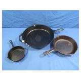3 Various Sized Cast Iron Skillets, 12x2" Lodge,