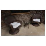 2 Swivel Wicker Padded Chairs-29x22x36"H&Wicker