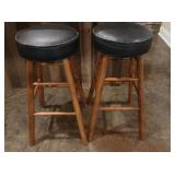 2 Padded Wood Stools 30"H