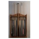 Pool Cues&Wall Holder-11 Cups,1 Bridge