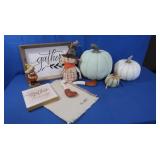 Fall Decor,2 Pumpkins,Serving Tray&20" Cloth