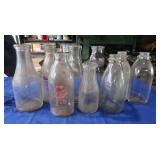 9 Vintage Qt Milk Bottles incl Shrums,Silvis