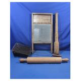 Vintage Washboard,Wooden Apple Masher,Popcorn