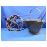 Antique Metal Pulley&Coal Scuttle
