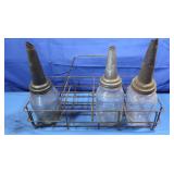 3 Glass Bottle Oilers w/Metal Wire Carry-rack