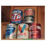 Vintage 5 Oil Cans(STP,Valvoline,Esso),some full