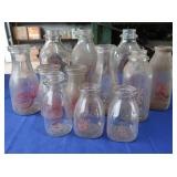 12 Sanitary Dairy Glass Bottles, 1/2pt, pt, qt