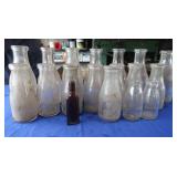 17 Vintage Milk Bottles incl Harshbarger, etched