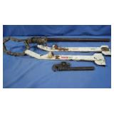 2 Hammer Chisels, 1 Small Pipe Wrench, 1 Pipe