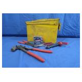 Tape Measures,Wire Strippers,Wagon Pin.Metal Box