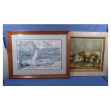 Vintage Framed Dogs Print (Holes in Canvas)