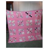 Hand Stitched Quilt,Bright Pink 64x69"