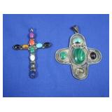 Sterling Pendant, Sterling Cross w/Genuine Stones