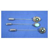 3 Sterling/Turquoise Stick Pins