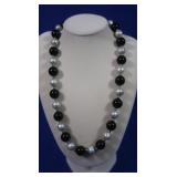 Pearl&Onyx Necklace Sterling Clasp&Beads