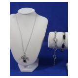 2 Sterling Bracelets w/Stones,1 Sterling Necklace