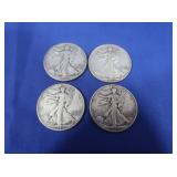 4 Walking Liberty Silver Half Dollars-90%