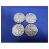 4 Walking Liberty Silver Half Dollars-90%