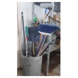 Galvanized Trash Can 26"H,Snow Shovel,Broom,Metal