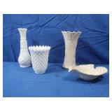 Lenox Vase&Dove Dish,Indiana Milk Glass Hobnail