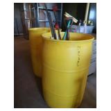 2 Yellow 55-Gal Plastic Drums incl Shovel&Wood