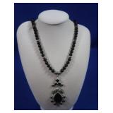 Sterling Onyx&Bead Necklace engraved back "Pale