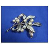 Vntge Trifari Sterling Pin Faux Pearls-Rhinestones