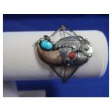 Sterling Navajo Cuff Bracelet w/BearClaw-Turquoise