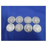 8 Washington Silver Quarters-90%