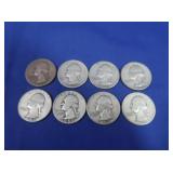 8 Washington Silver Quarters-90%