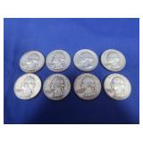 8 Washington Silver Quarters-90%