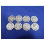 8 Washington Silver Quarters-90%