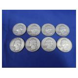 8 Washington Silver Quarters-90%