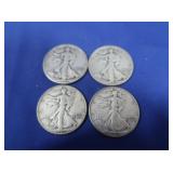 4 Walking Liberty Silver Half Dollars-90%