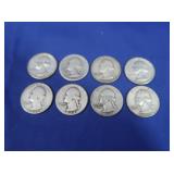 8 Washington Silver Quarters-90%