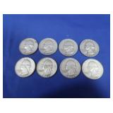 8 Washington Silver Quarters-90%