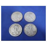 4 Walking Liberty Silver Half Dollars-90%