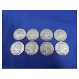 8 Washington Silver Quarters-90%