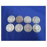 8 Washington Silver Quarters-90%