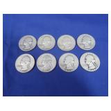 8 Washington Silver Quarters-90%
